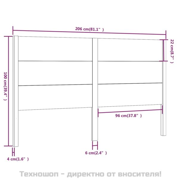 Табла за спалня, бяла, 206x4x100 см, бор масив