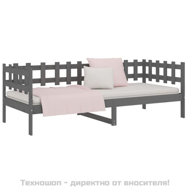 Дневно легло, сиво, борово дърво масив, 90x200 см