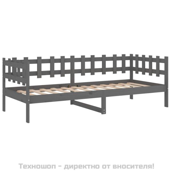 Дневно легло, сиво, борово дърво масив, 90x200 см