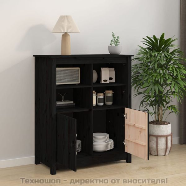 Сайдборд, черен, 83x41,5x100 см, бор масив