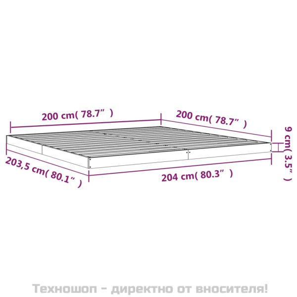 Рамка за легло, бяла, 200x200 см, бор масив