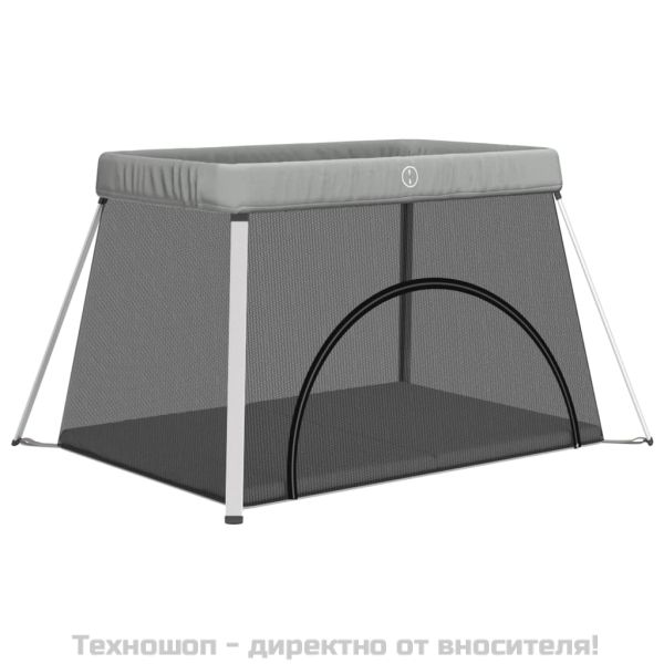 Бебешка кошара с матрак, светлосива, ленен плат