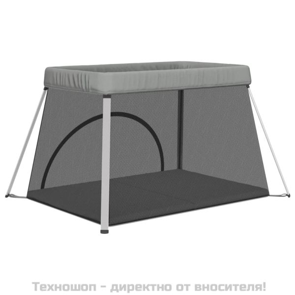 Бебешка кошара с матрак, светлосива, ленен плат