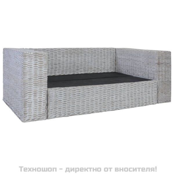 2-местен диван с възглавници, сив, естествен ратан