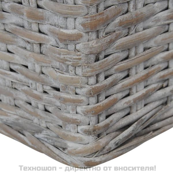 2-местен диван с възглавници, сив, естествен ратан