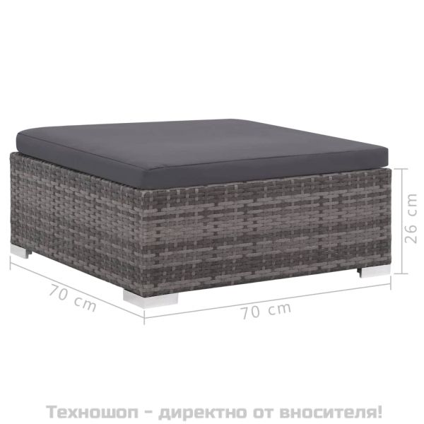 Градински комплект с възглавници, 6 части, полиратан, сив