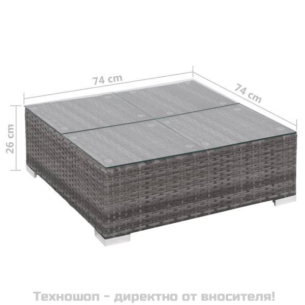 Градински комплект с възглавници, 6 части, полиратан, сив