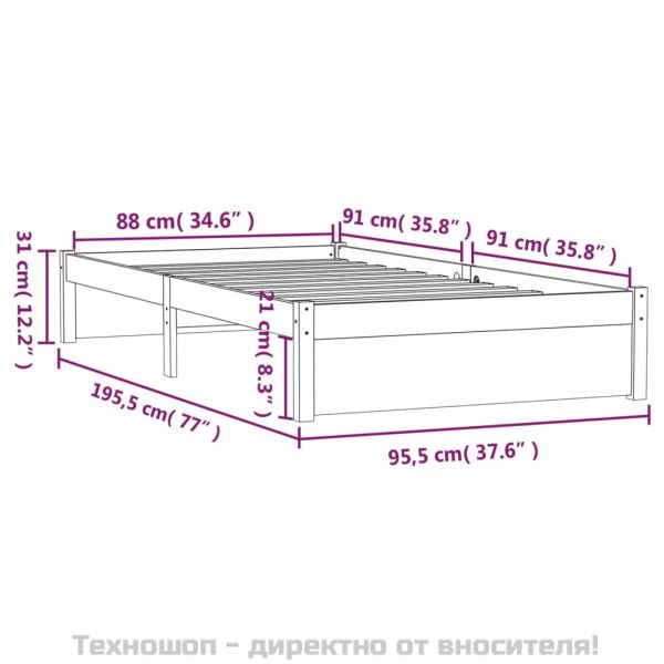 Рамка за легло, дърво масив, 90x190 см, Single