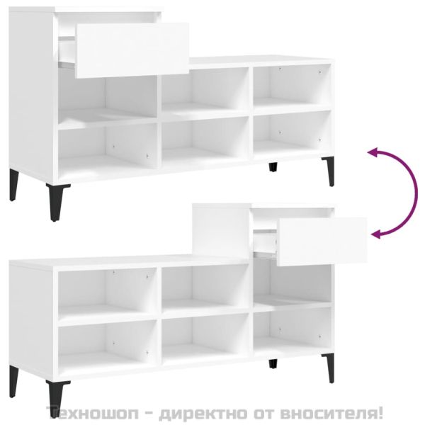 Шкаф за обувки, бял, 102x36x60 см, инженерно дърво