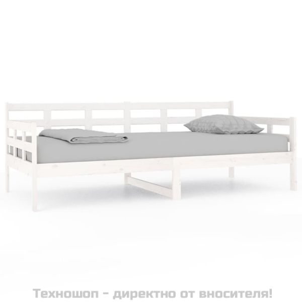 Дневно легло без матрак, бял, борово дърво масив, 90x200 см