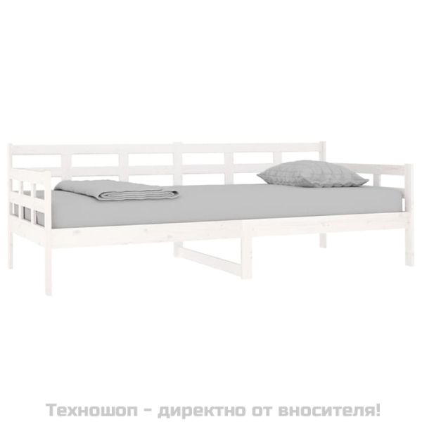 Дневно легло без матрак, бял, борово дърво масив, 90x200 см