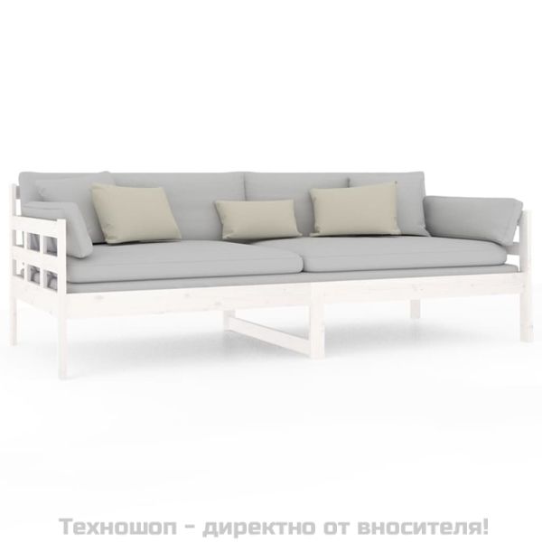 Дневно легло без матрак, бял, борово дърво масив, 90x200 см