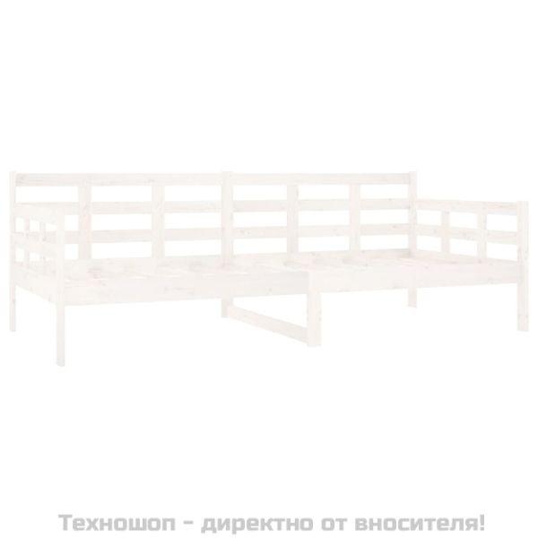 Дневно легло без матрак, бял, борово дърво масив, 90x200 см