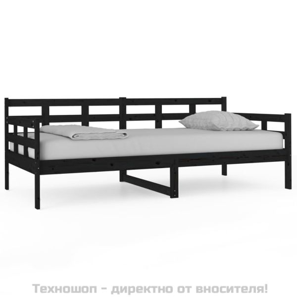 Дневно легло, черно, борово дърво масив, 90x190 см