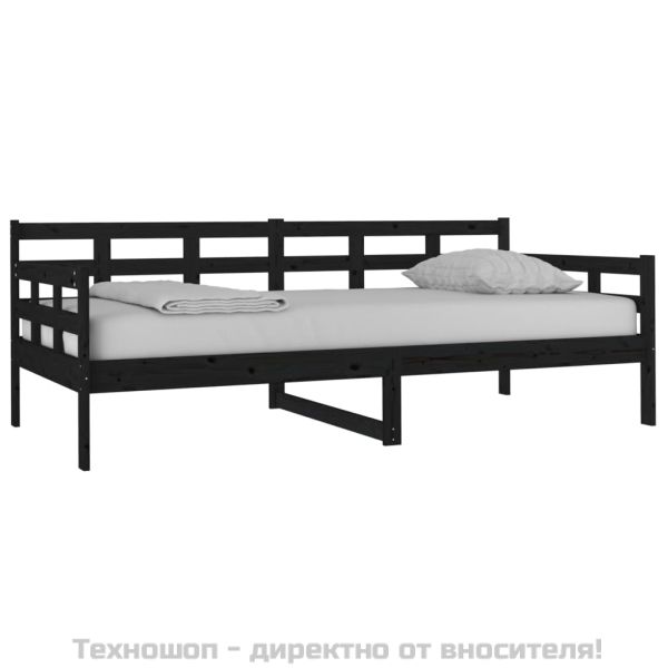 Дневно легло, черно, борово дърво масив, 90x190 см