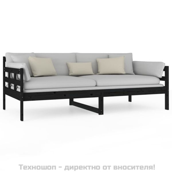 Дневно легло, черно, борово дърво масив, 90x190 см