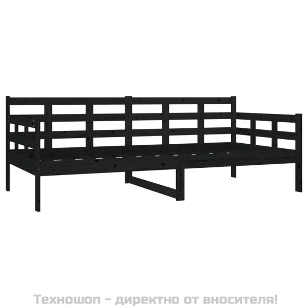 Дневно легло, черно, борово дърво масив, 90x190 см