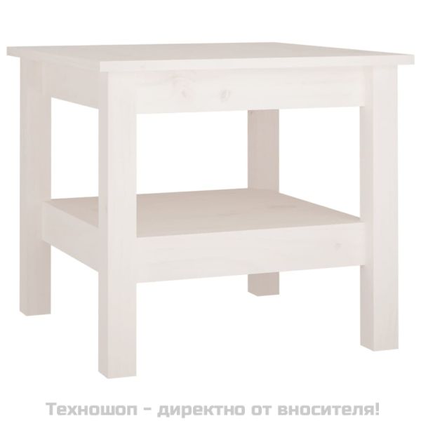 Холна маса, бяла, 45x45x40 см, масивна дървесина, бор