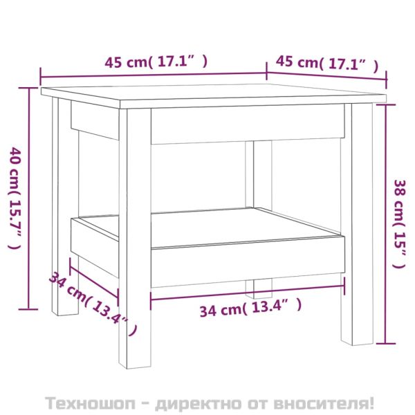 Холна маса, бяла, 45x45x40 см, масивна дървесина, бор