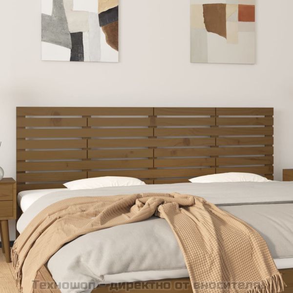 Стенна табла за спалня, меденокафява, 206x3x63 см, бор масив