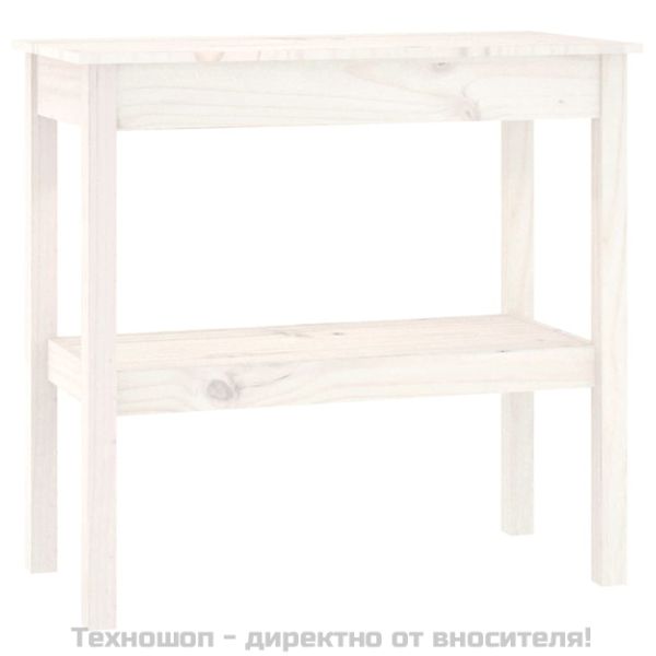 Конзолна маса бяла 80x40x75 см борово дърво масив