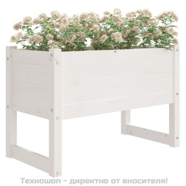 Плантер, бяла, 78x40x52 см, борово дърво масив