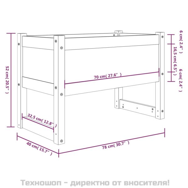 Плантер, бяла, 78x40x52 см, борово дърво масив