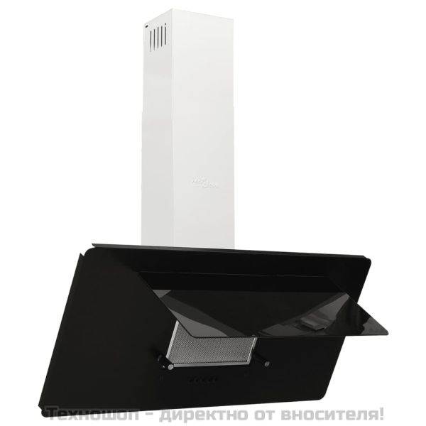 Стенен абсорбатор, 90 см, инокс и закалено стъкло, черен