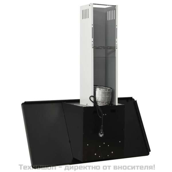 Стенен абсорбатор, 90 см, инокс и закалено стъкло, черен