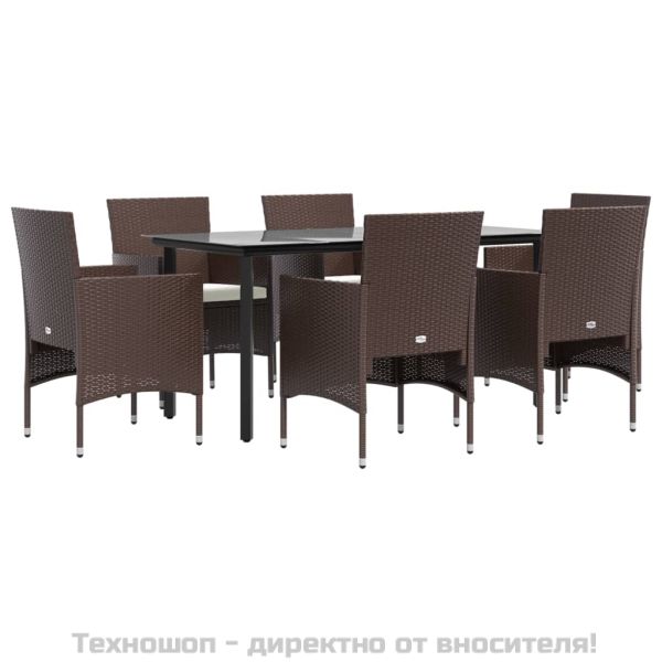 Градински трапезен комплект с възглавници 7 части, кафяво/черно