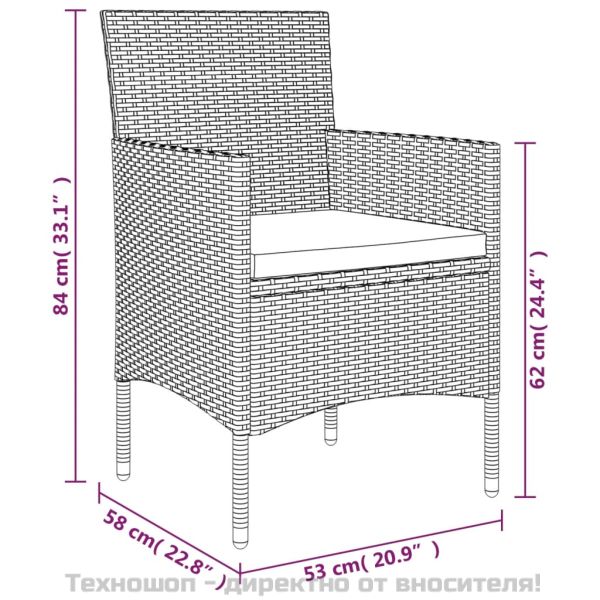 Градински трапезен комплект с възглавници 7 части, кафяво/черно