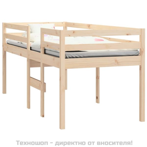 Високо легло, 90x200 см, борово дърво масив