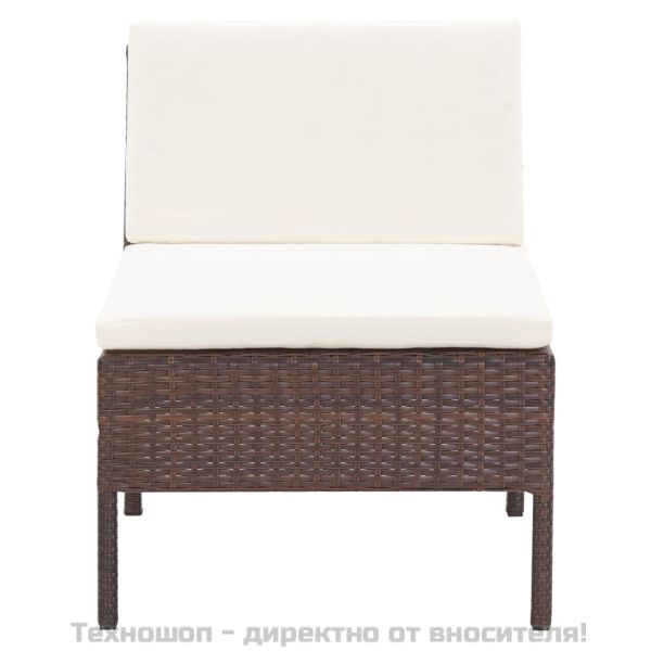 Градински комплект с възглавници, 3 части, кафяв полиратан