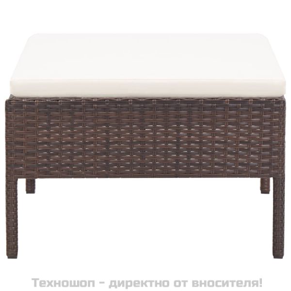 Градински комплект с възглавници, 3 части, кафяв полиратан