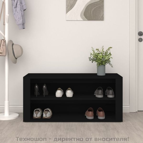 Етажерка за обувки, черна, 100x35x45 см, инженерно дърво