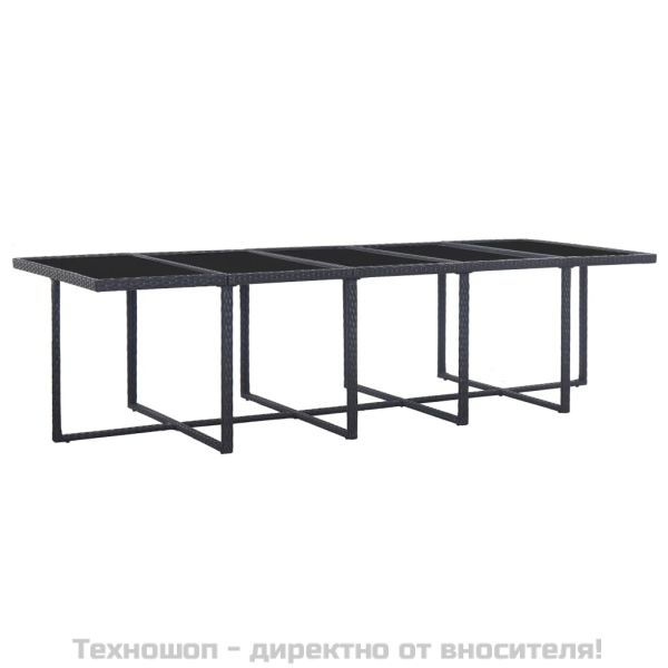 Градински комплект с възглавници, 15 части, черен полиратан