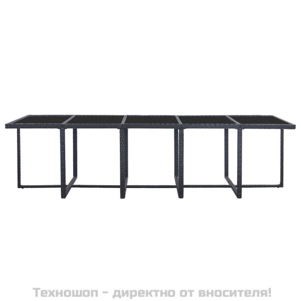 Градински комплект с възглавници, 15 части, черен полиратан