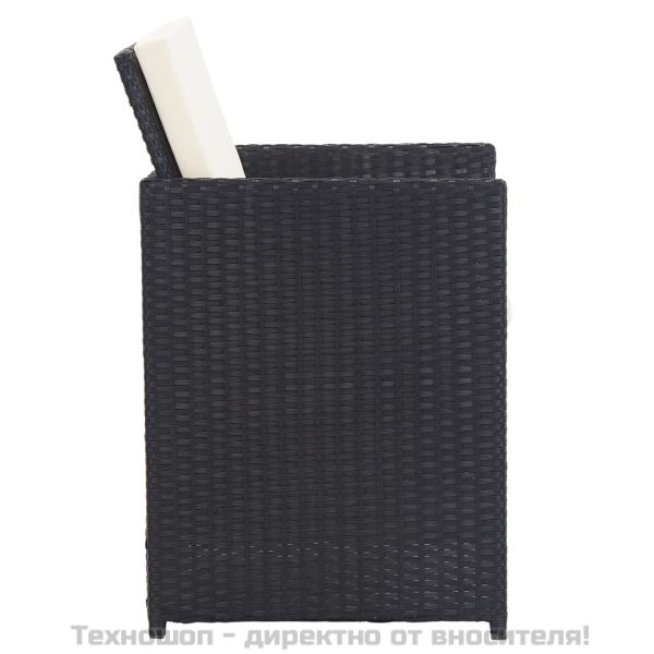 Градински комплект с възглавници, 15 части, черен полиратан