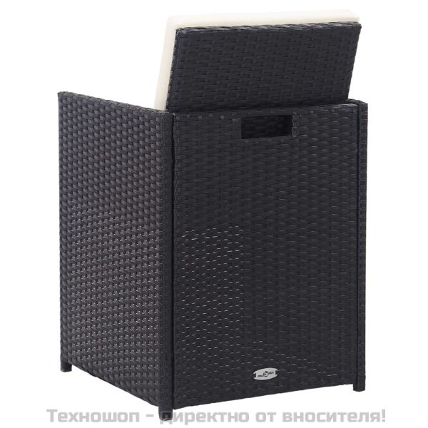 Градински комплект с възглавници, 15 части, черен полиратан