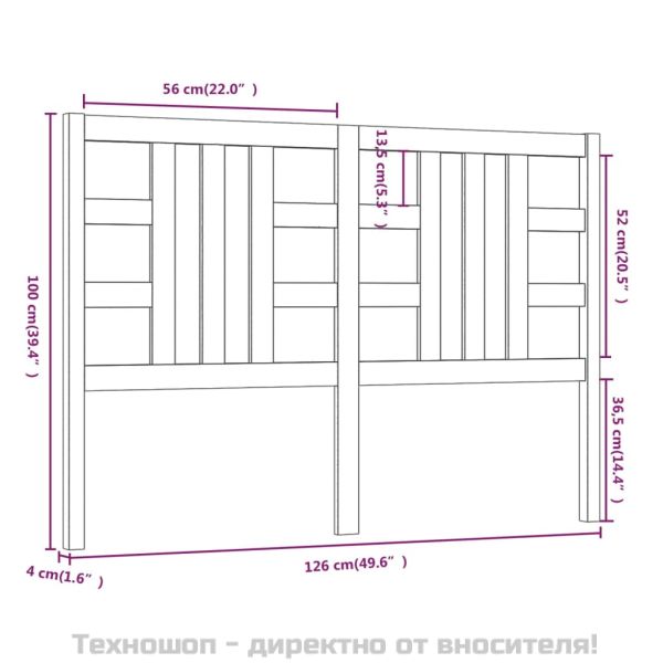 Горна табла за легло, сива, 126x4x100 см, бор масив