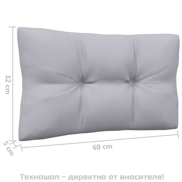 Градински среден диван със сиви възглавници, бор масив