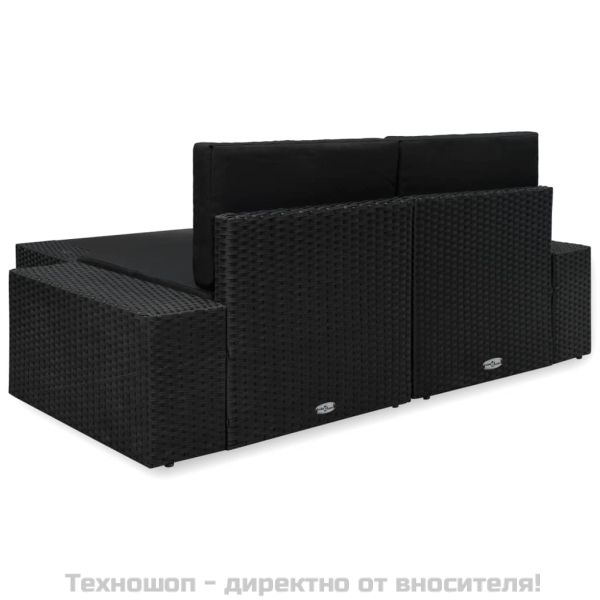 Градински комплект, 3 части, полиратан, черен