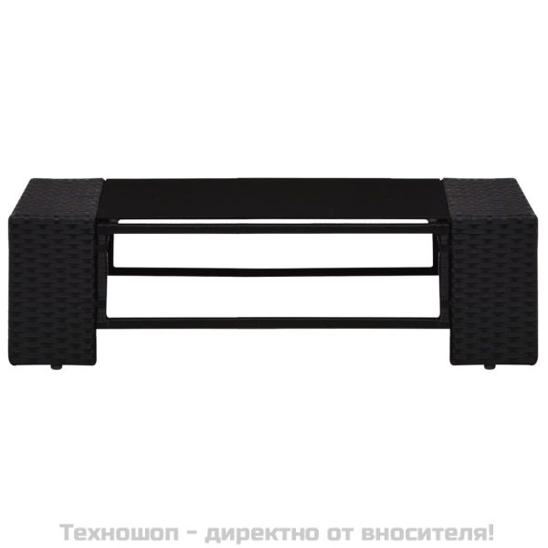 Градински комплект, 3 части, полиратан, черен