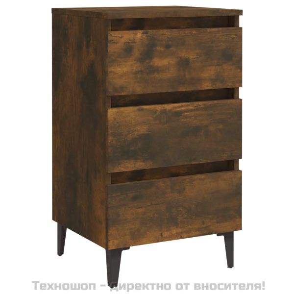 Нощно шкафче с метални крака, опушен дъб, 40x35x69 см