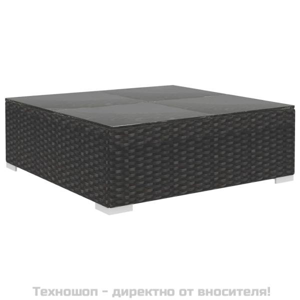 Градински комплект с възглавници, 8 части, полиратан, черен