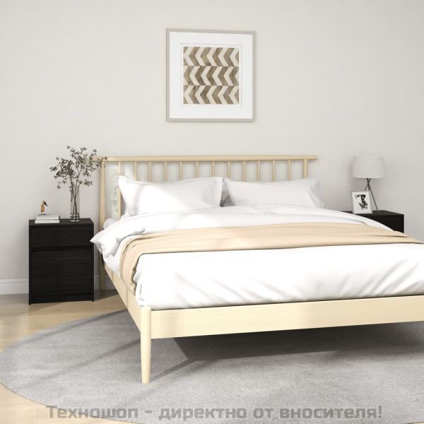 Нощни шкафчета, 2 бр, черни, 40x31x50 см, борово дърво масив