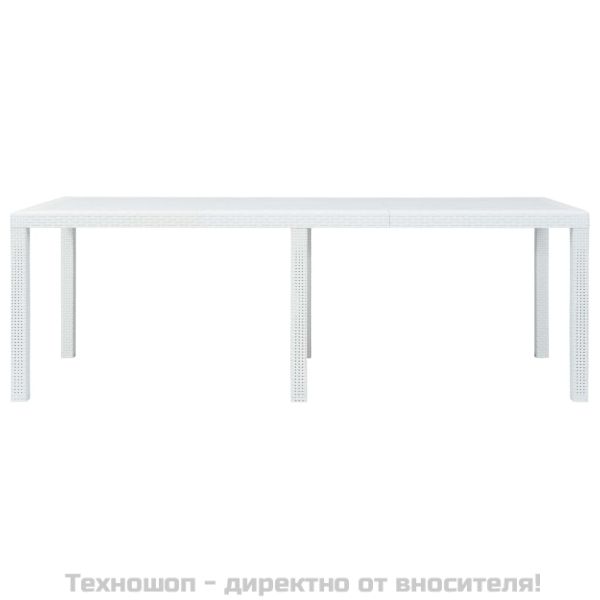 Градинска маса, бяла, 220x90x72 см, пластмаса, ратанов вид