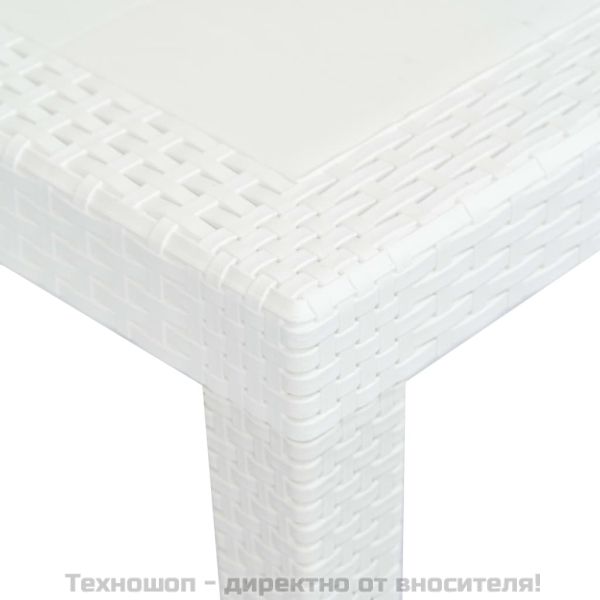 Градинска маса, бяла, 220x90x72 см, пластмаса, ратанов вид
