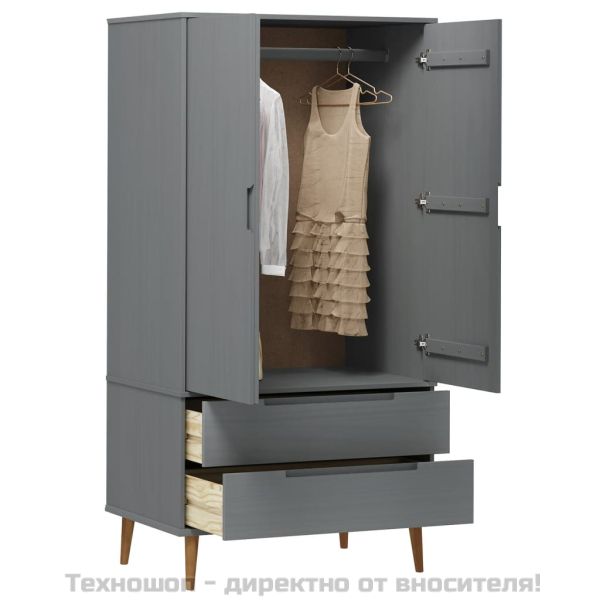 Гардероб MOLDE, сив, 90x55x175 см, бор масив