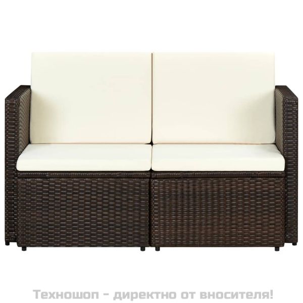 2-местен градински диван с възглавници, кафяв, полиратан